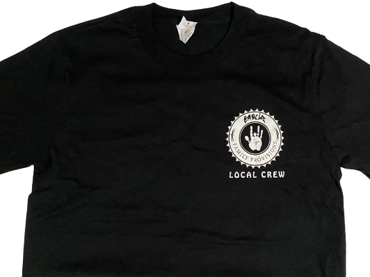 Jerry Garcia local crew t shirt, with logo printed on the front of the t shirt
