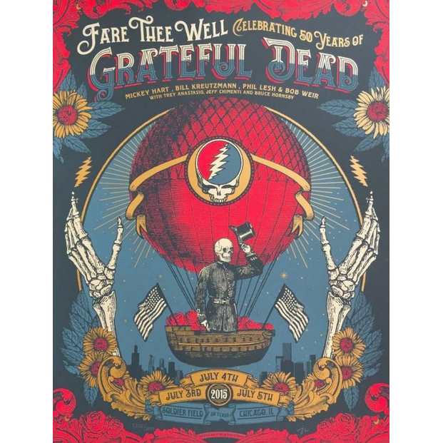 Grateful Dead Poster, Fare Thee Well, Justin Helton, Chicago 2015 - Jam Band Merch