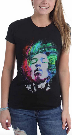Discover a cool Jimi Hendrix T-Shirt, ladies fit, made in black cotton with artwork on the front.